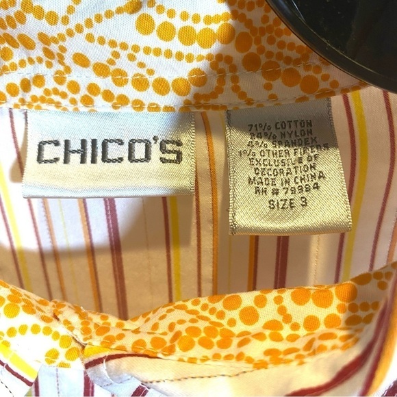 Chico's women's size 3 (L-16) button down 3/4 sleeve multi color striped shirt - Picture 7 of 9